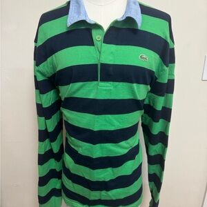 Lacoste Green and Navy Striped Polo Shirt